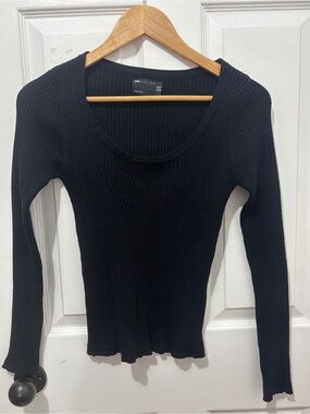 ASOS Black Ribbed Scoop Neck Long Sleeve Top